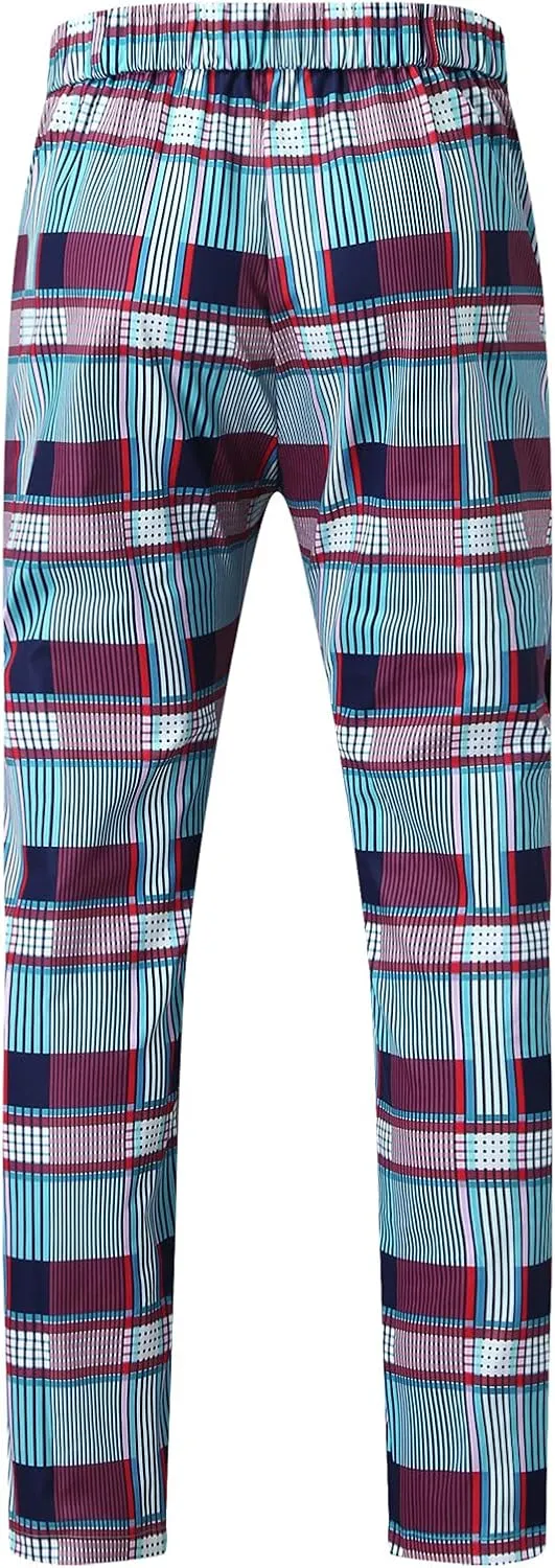 Men's Plaid Dress Pants Slim Fit Stretchy Flat Front Skinny Dress Pants Business Work Pants Casual Chinos with Pockets