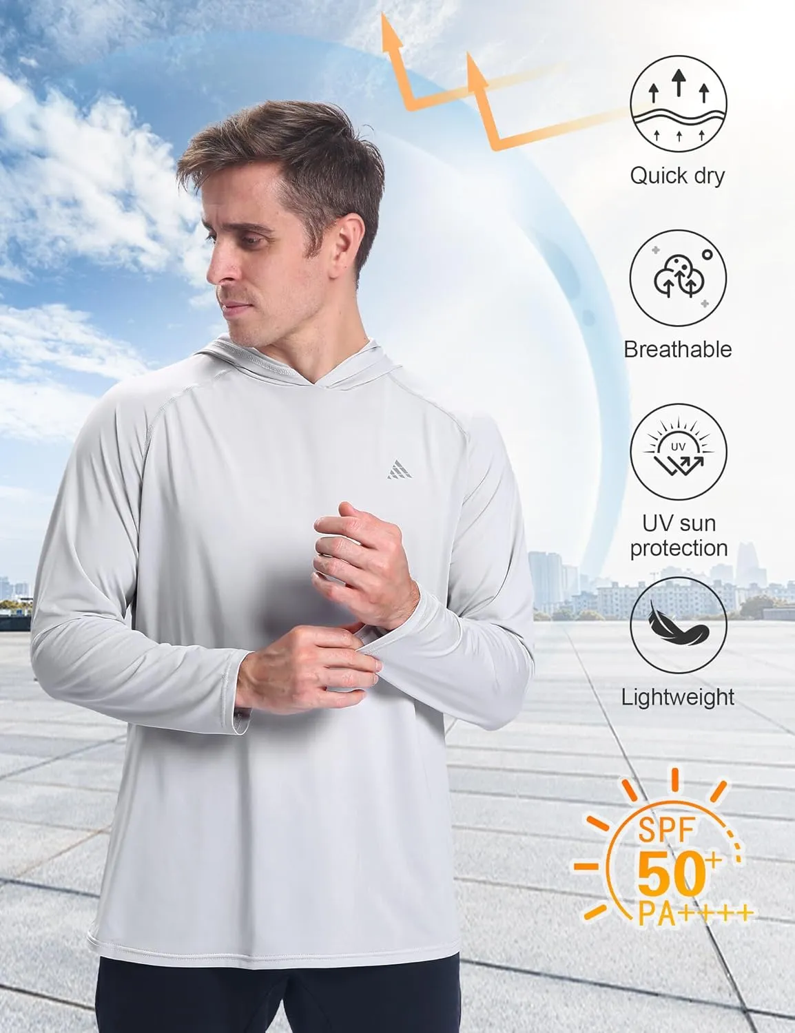 Men's Sun Protection Hoodie Shirts UPF 50  Long Sleeve SPF UV Rash Guard Fishing Hiking Lightweight