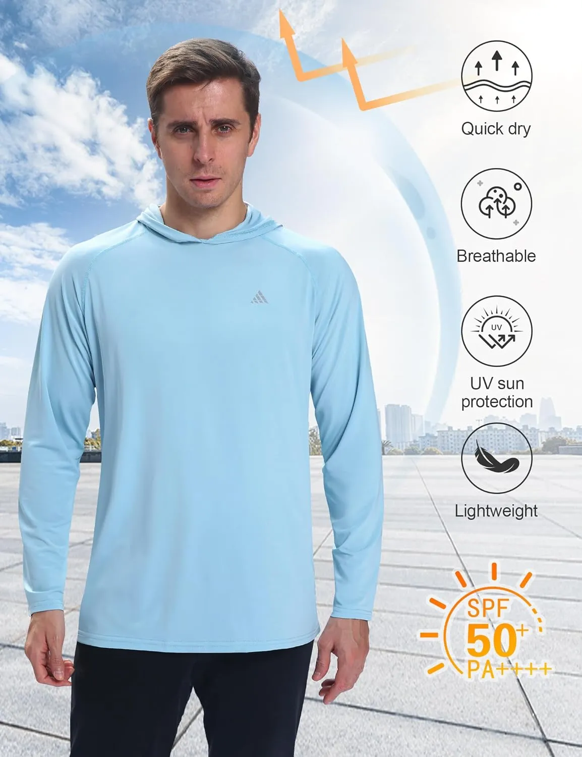 Men's Sun Protection Hoodie Shirts UPF 50  Long Sleeve SPF UV Rash Guard Fishing Hiking Lightweight