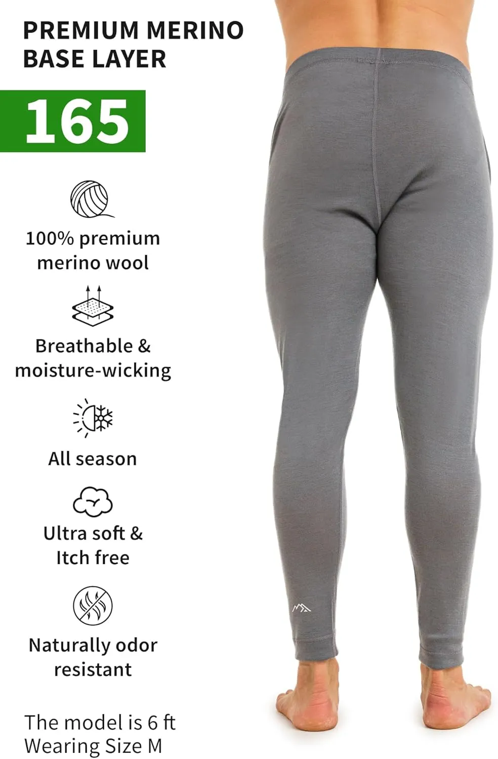 Merino Wool Base Layer Mens Bottom Pants 100% Merino Wool Heavyweight, Midweight, Lite Thermal Underwear Long Johns and Socks