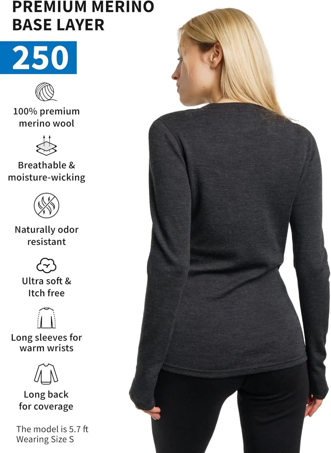 Merino.tech Merino Wool Base Layer Women - 100% Merino Wool Heavyweight, Midweight, Lite Long Sleeve Thermal Shirt and Socks