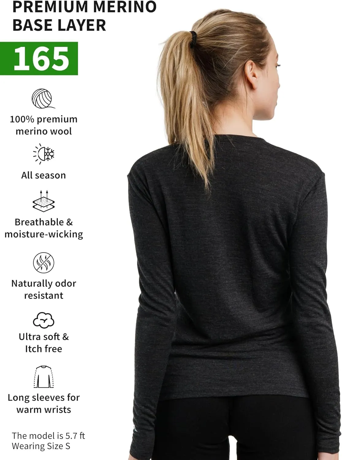 Merino.tech Merino Wool Base Layer Women - 100% Merino Wool Heavyweight, Midweight, Lite Long Sleeve Thermal Shirt and Socks
