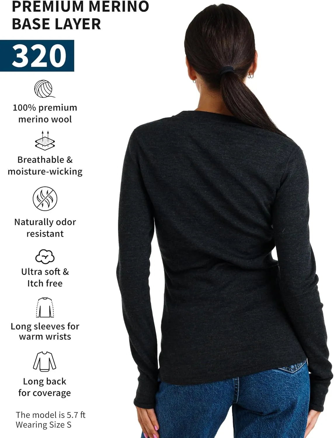Merino.tech Merino Wool Base Layer Women - 100% Merino Wool Heavyweight, Midweight, Lite Long Sleeve Thermal Shirt and Socks