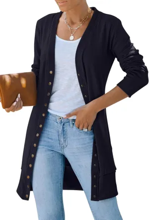 MEROKEETY Women's 2025 Fall Long Sleeve Snap Button Down Solid Color Knit Ribbed Neckline Cardigans