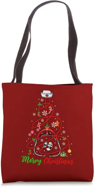 Merry Christmas Stethoscopes Xmas Tree Nurse Doctor Job Team Tote Bag