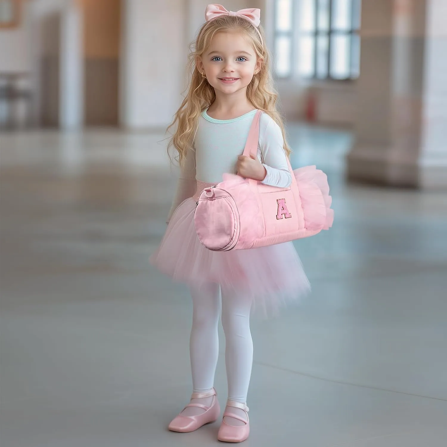 mibasies Dance Bag for Girls 4-6: Kids Duffle Bag - Ballet Bags for Girls 4-6 - Personalized Letter Girls Gifts Pink L