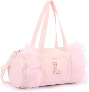 mibasies Dance Bag for Girls 4-6: Kids Duffle Bag - Ballet Bags for Girls 4-6 - Personalized Letter Girls Gifts Pink L