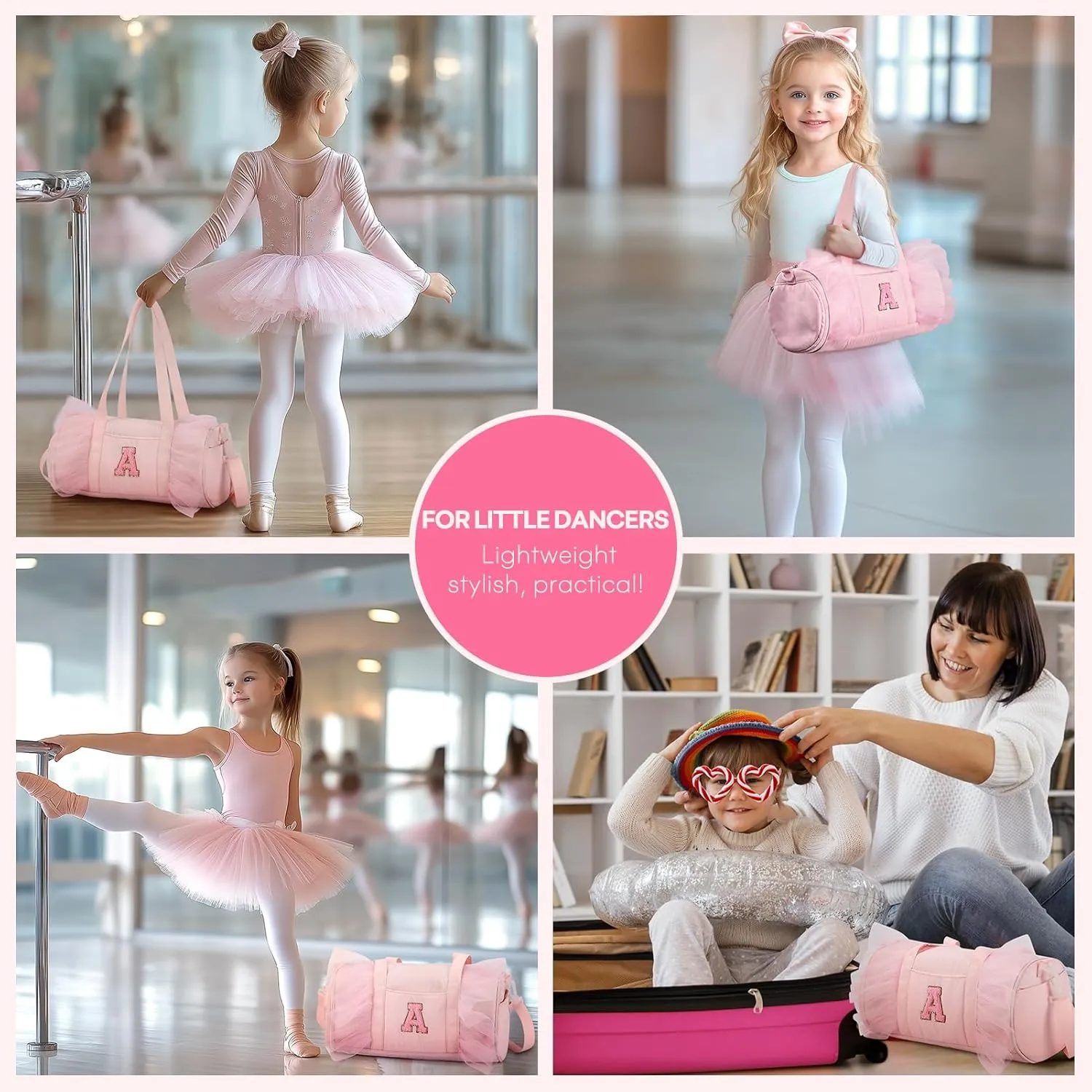 mibasies Dance Bag for Girls 4-6: Kids Duffle Bag - Ballet Bags for Girls 4-6 - Personalized Letter Girls Gifts Pink L
