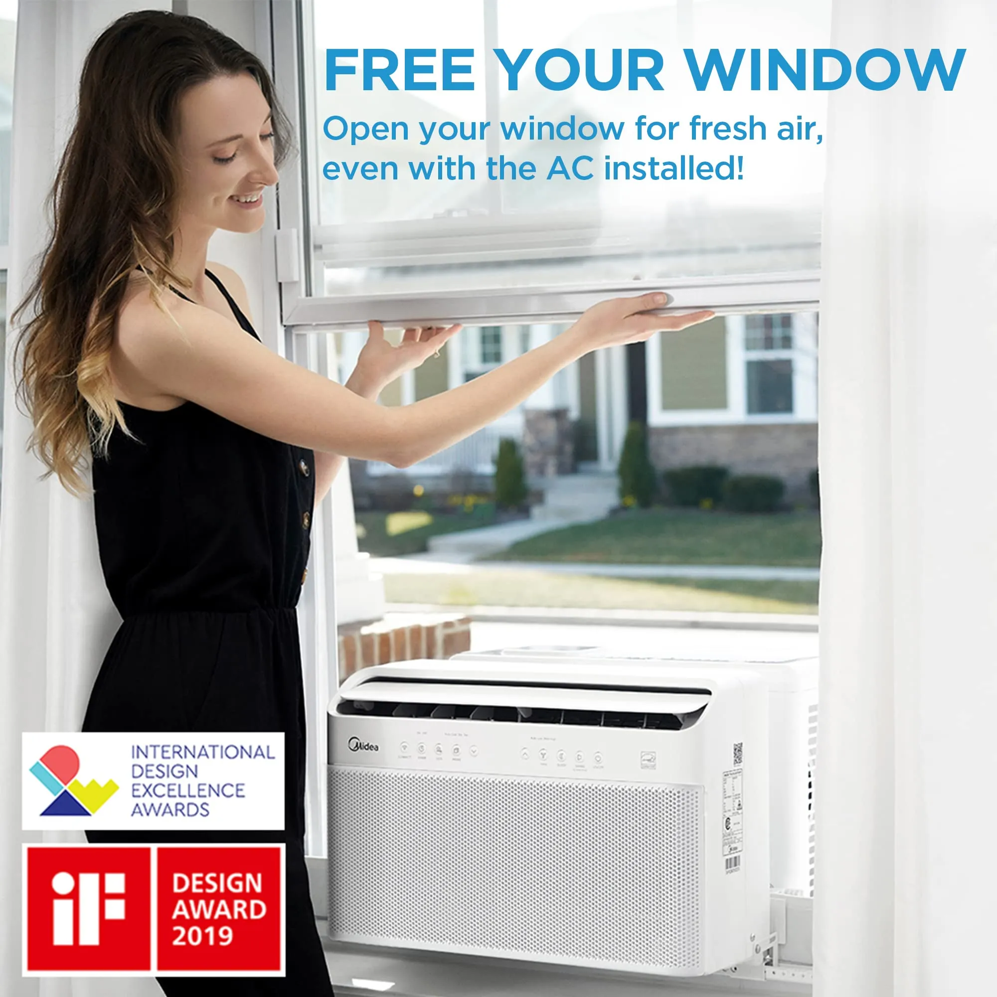 Midea 8,000 BTU U Shaped Smart Inverter Window Air Conditioner, Cools up to 350 Sq. Ft., Ultra Quiet with Open Window Flexibility, Works with Alexa/Google Assistant, 35% Energy Savings, Remote Control