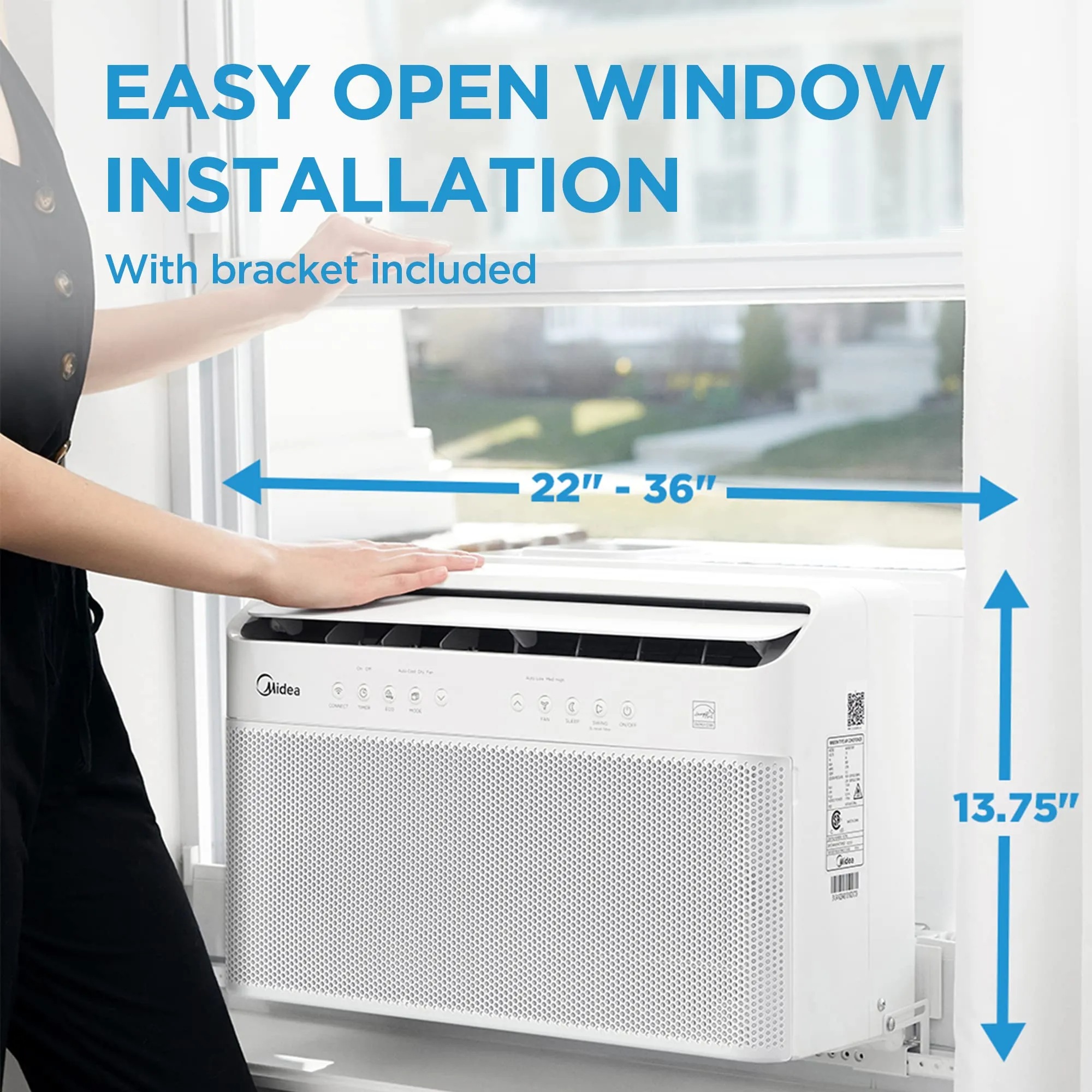 Midea 8,000 BTU U Shaped Smart Inverter Window Air Conditioner, Cools up to 350 Sq. Ft., Ultra Quiet with Open Window Flexibility, Works with Alexa/Google Assistant, 35% Energy Savings, Remote Control