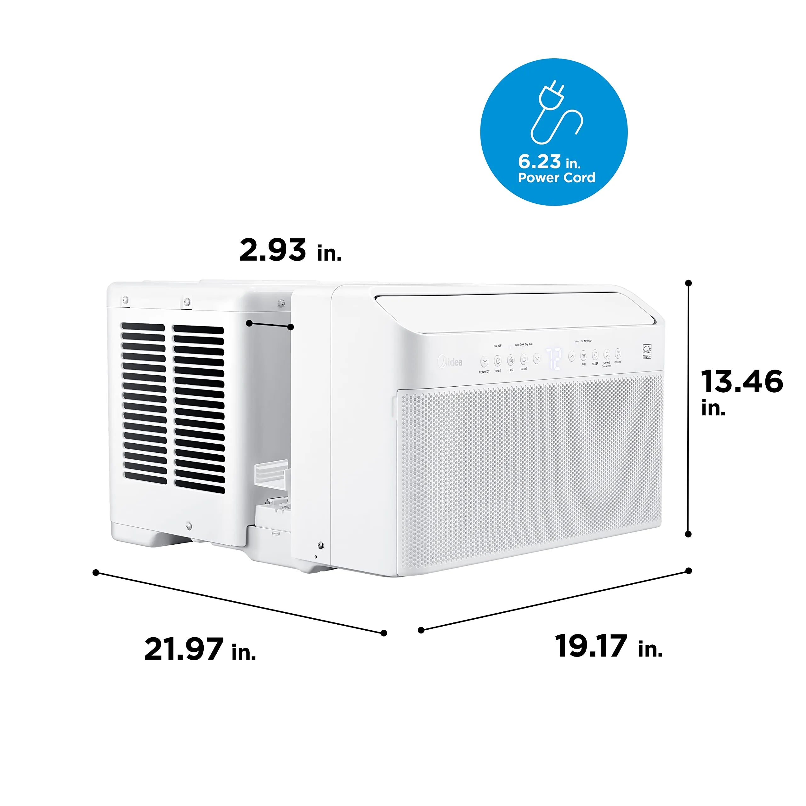 Midea 8,000 BTU U Shaped Smart Inverter Window Air Conditioner, Cools up to 350 Sq. Ft., Ultra Quiet with Open Window Flexibility, Works with Alexa/Google Assistant, 35% Energy Savings, Remote Control