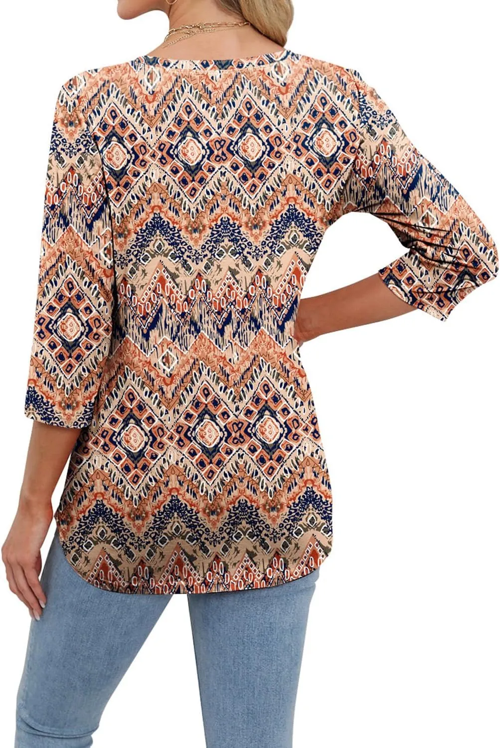 MIHOLL Womens Tops 3/4 Sleeve Spring Summer Shirts V Neck Basic Casual Loose Tunic Blouses