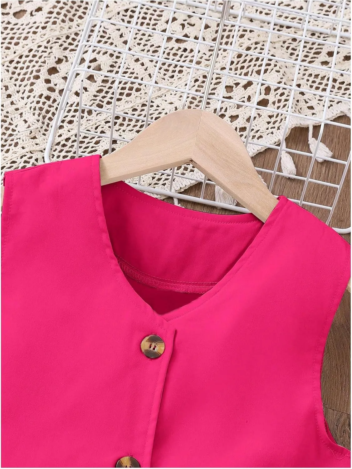 Milumia Girl's 2 Piece Outfits Button Front Blazer Vest and Pleated Skirt Set