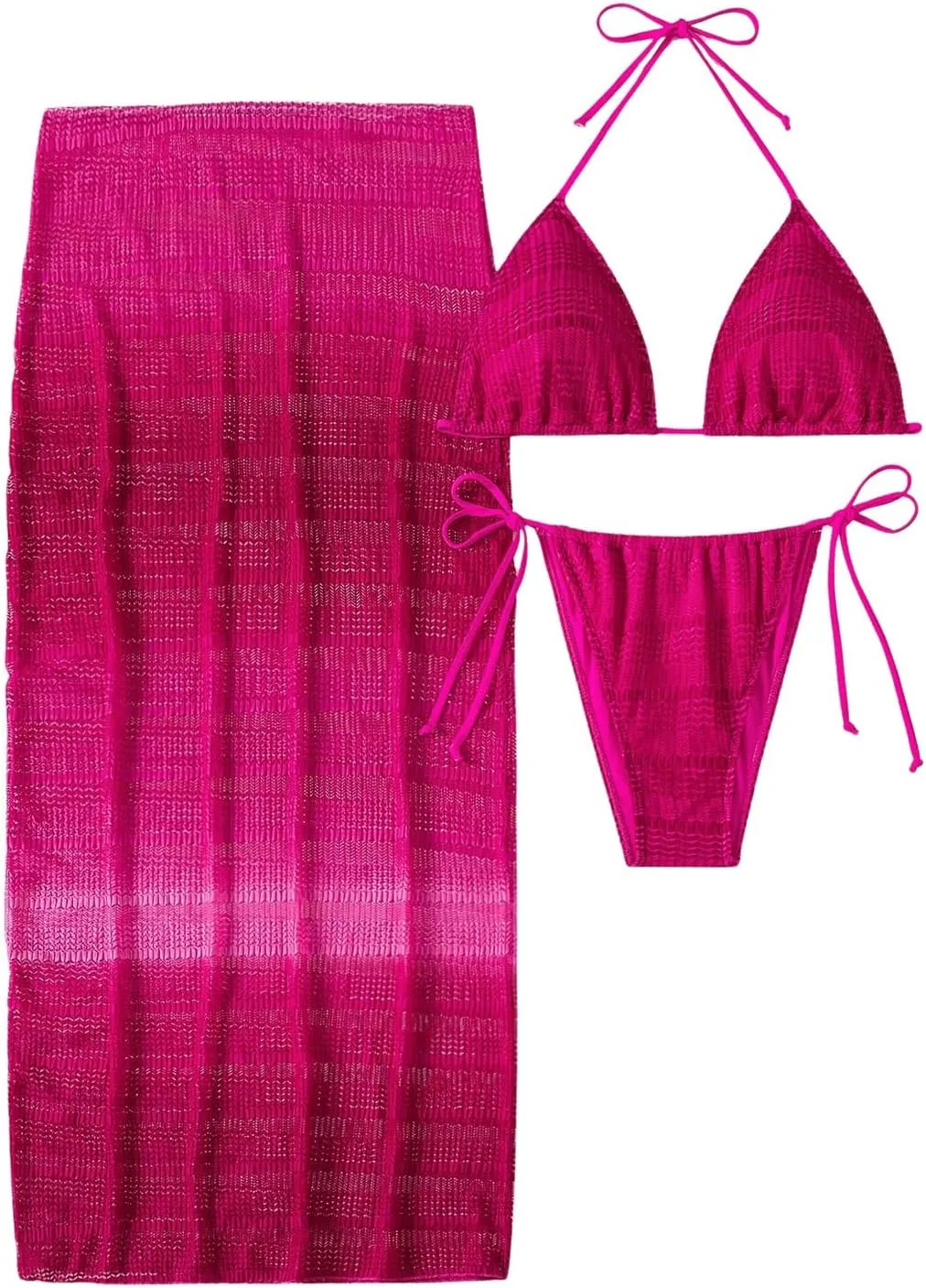 Milumia Women's 3 Piece Swimsuit Triangle Halter Bikini Set Bathing Suits with Coverup Skirt