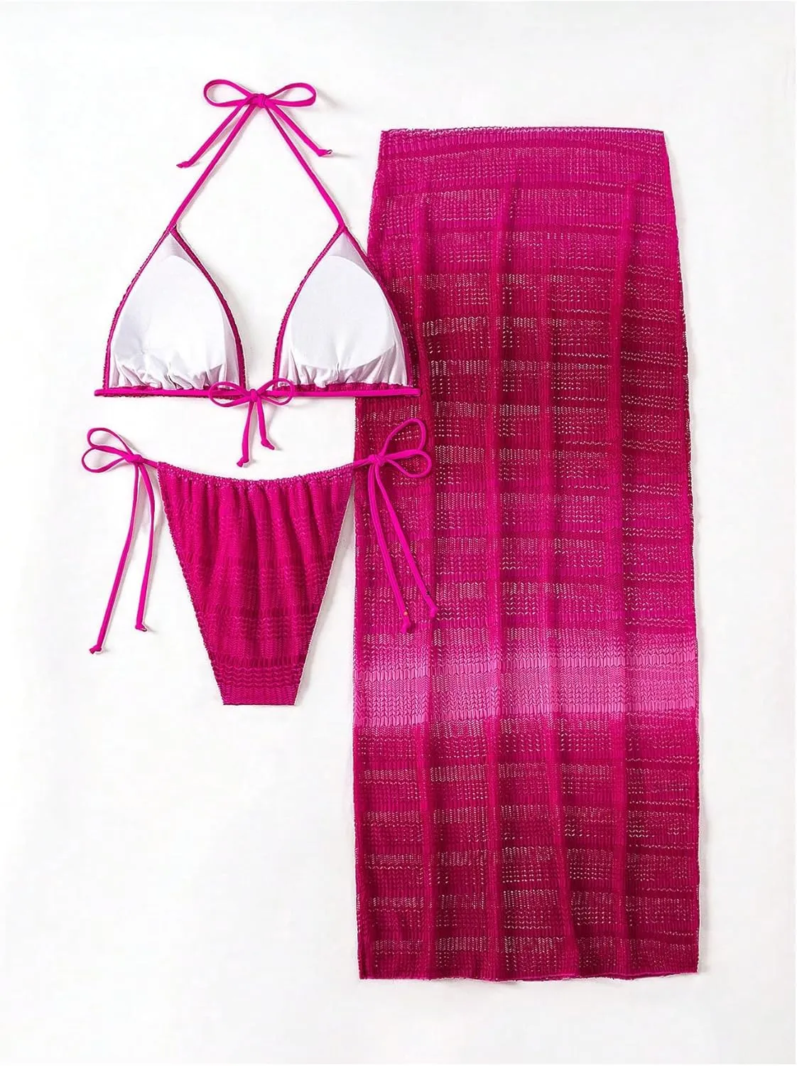 Milumia Women's 3 Piece Swimsuit Triangle Halter Bikini Set Bathing Suits with Coverup Skirt