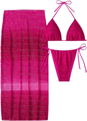 Milumia Women's 3 Piece Swimsuit Triangle Halter Bikini Set Bathing Suits with Coverup Skirt
