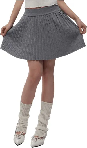 Milumia Women's Pleated Mini Skirt Elastic Waist A Line Knitted Skater Skirts