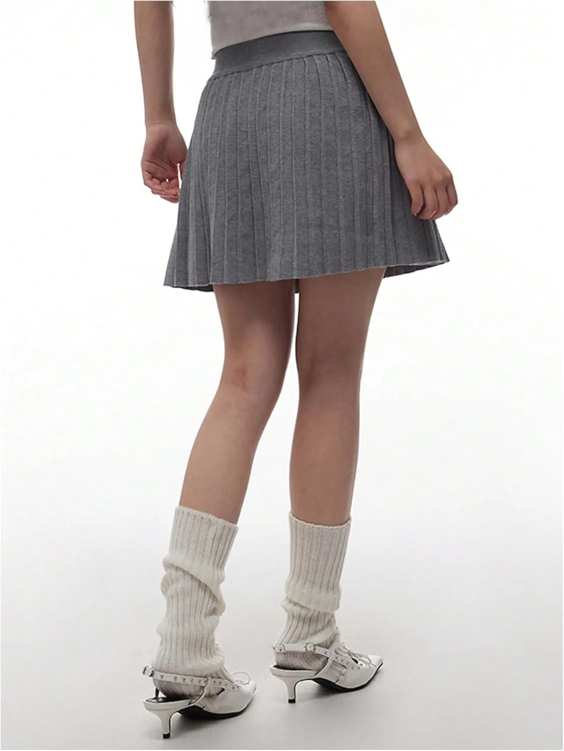 Milumia Women's Pleated Mini Skirt Elastic Waist A Line Knitted Skater Skirts