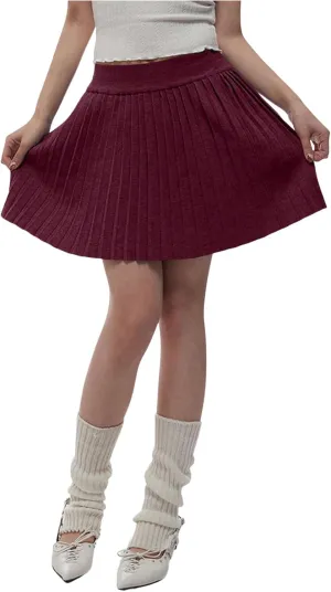 Milumia Women's Pleated Mini Skirt Elastic Waist A Line Knitted Skater Skirts