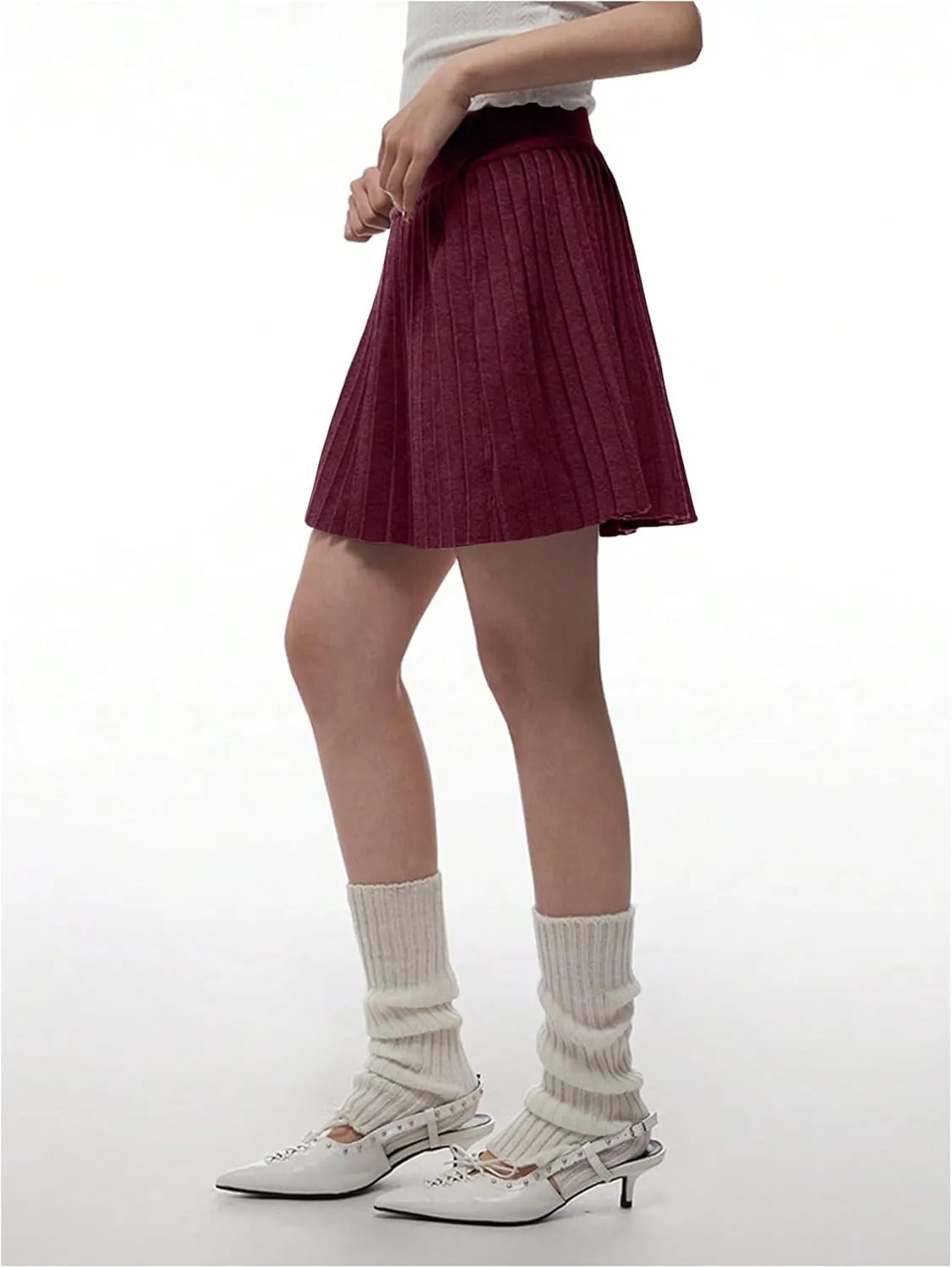 Milumia Women's Pleated Mini Skirt Elastic Waist A Line Knitted Skater Skirts