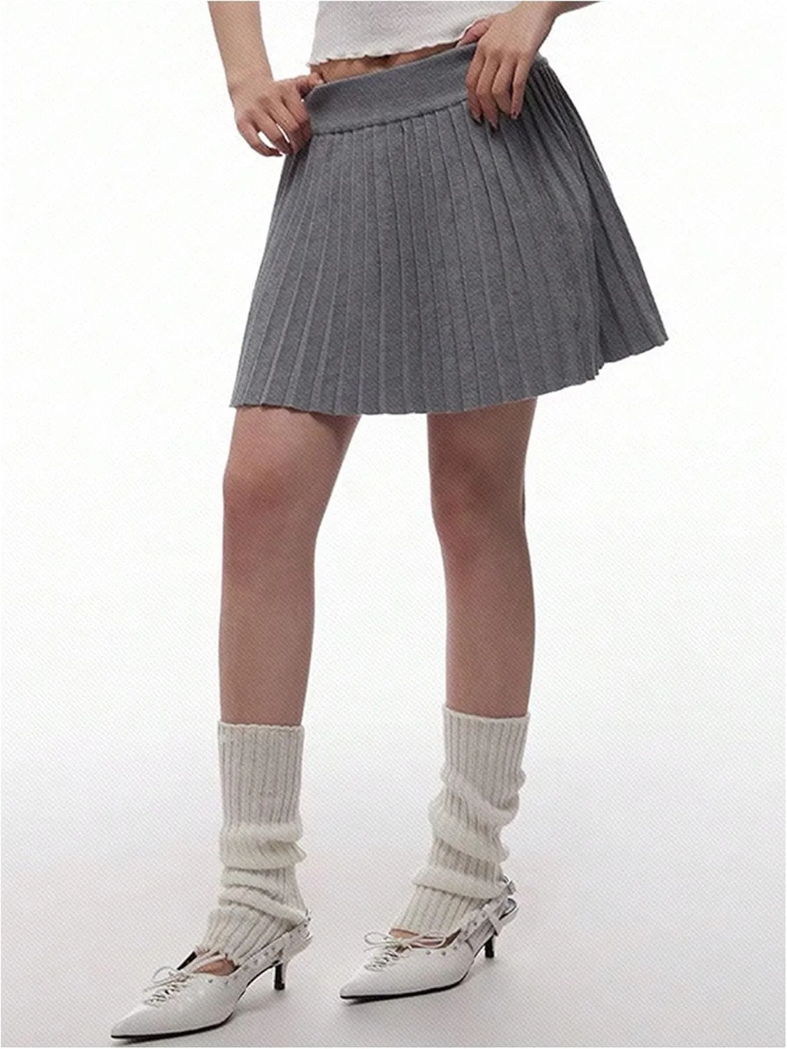 Milumia Women's Pleated Mini Skirt Elastic Waist A Line Knitted Skater Skirts