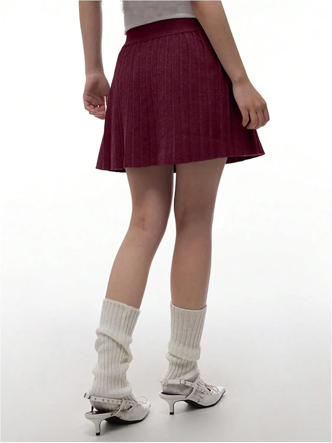 Milumia Women's Pleated Mini Skirt Elastic Waist A Line Knitted Skater Skirts