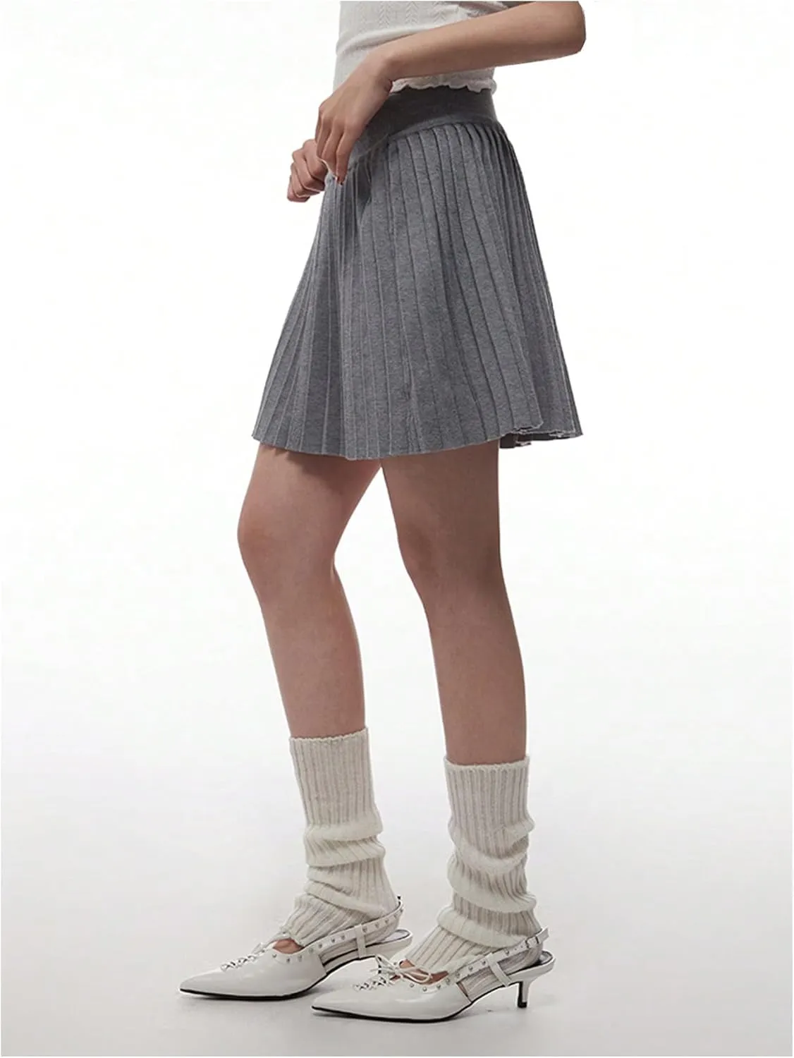 Milumia Women's Pleated Mini Skirt Elastic Waist A Line Knitted Skater Skirts