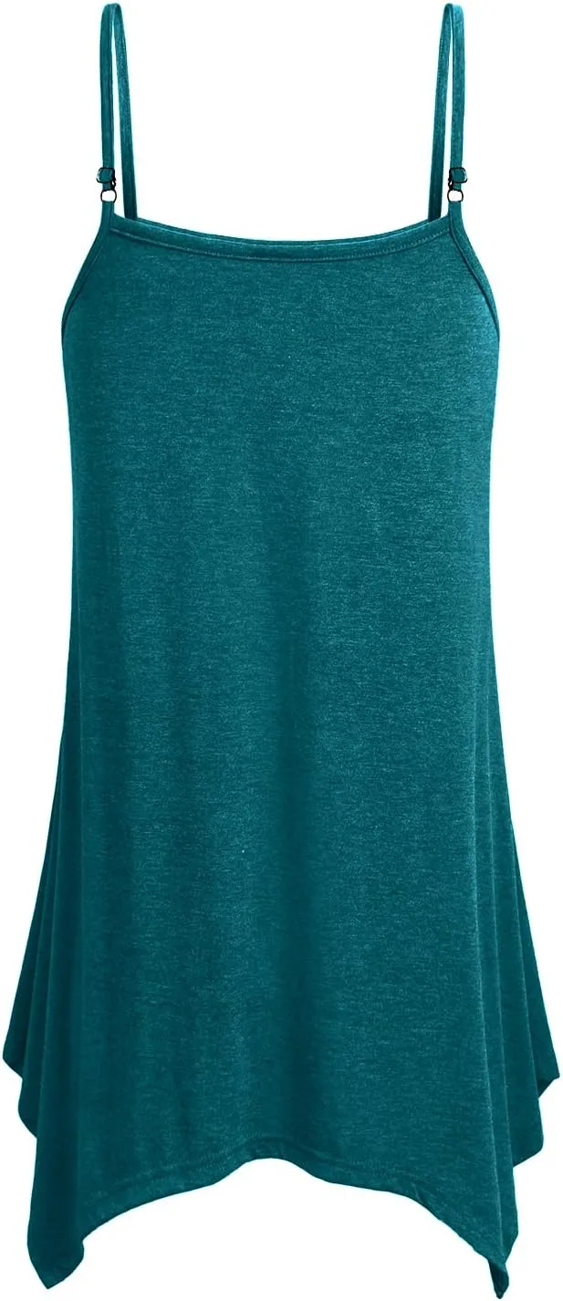 Miusey Womens Handkerchief Hem Sleeveless Flowy Tunic Tops Summer Casual Adjustable Spaghetti Strap Camisoles Long Tank Tops