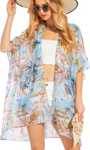 Moss Rose Women's Chiffon Long Kimono Beach Cover up for Summer Bathing Suits Cardigans Casual Loose Swimwear
