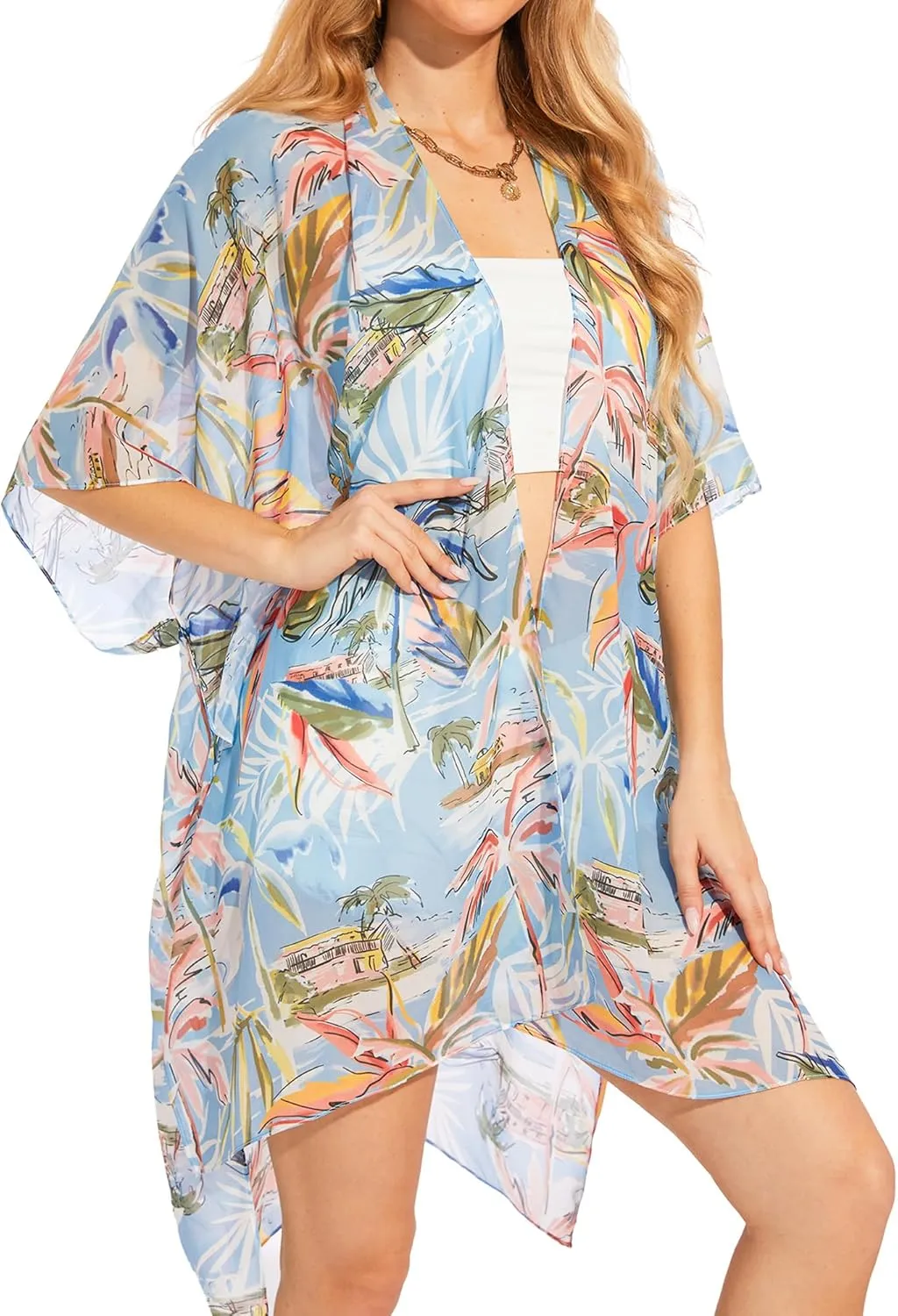 Moss Rose Women's Chiffon Long Kimono Beach Cover up for Summer Bathing Suits Cardigans Casual Loose Swimwear