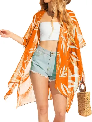 Moss Rose Women's Chiffon Long Kimono Beach Cover up for Summer Bathing Suits Cardigans Casual Loose Swimwear