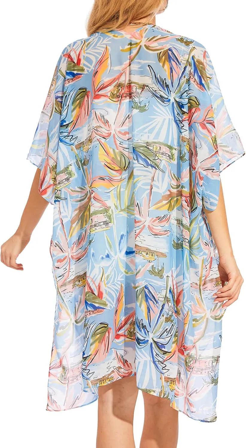 Moss Rose Women's Chiffon Long Kimono Beach Cover up for Summer Bathing Suits Cardigans Casual Loose Swimwear