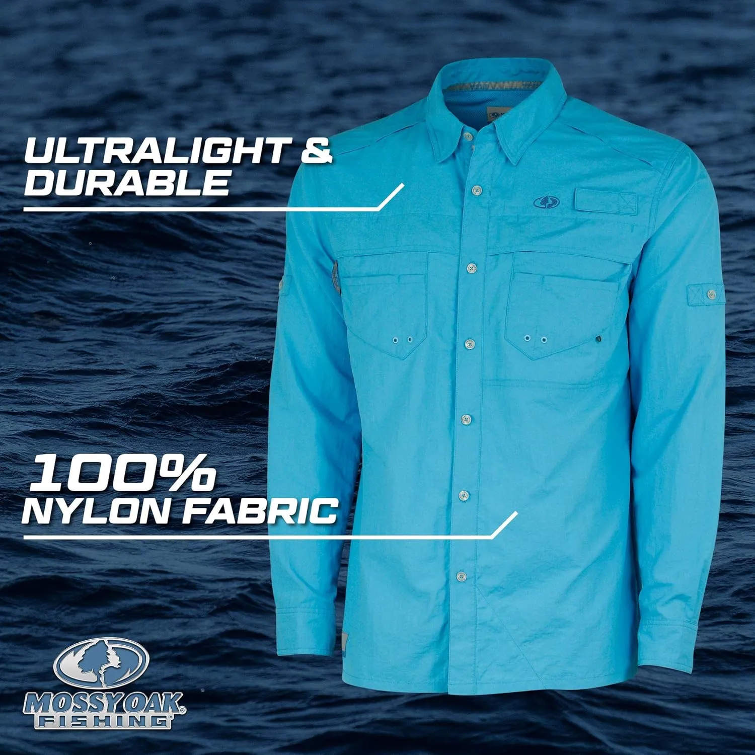 Mossy Oak Men's Long Sleeve Fishing Shirts, Quick Dry with UPF Sun Protection