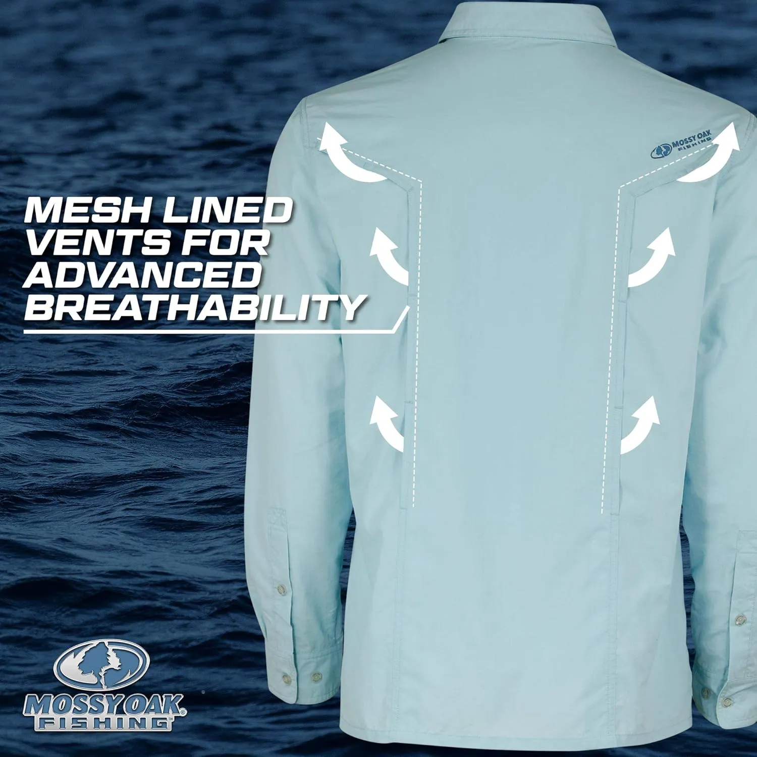 Mossy Oak Men's Long Sleeve Fishing Shirts, Quick Dry with UPF Sun Protection