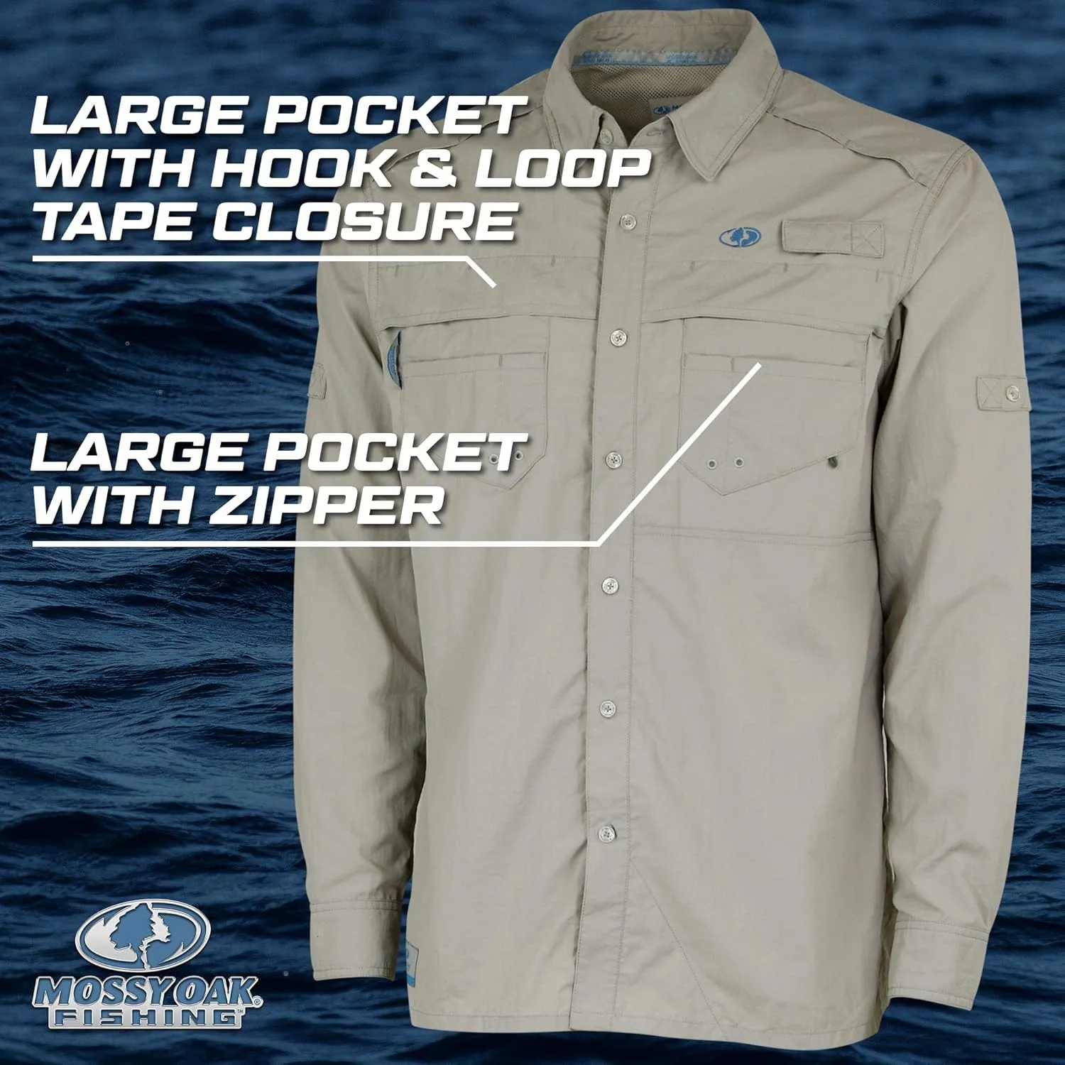 Mossy Oak Men's Long Sleeve Fishing Shirts, Quick Dry with UPF Sun Protection