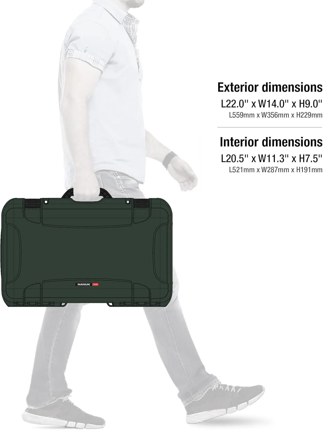 NANUK Wheeled Series 935 Lightweight NK-7 Resin Waterproof Protective Case and Padded Divider - Olive
