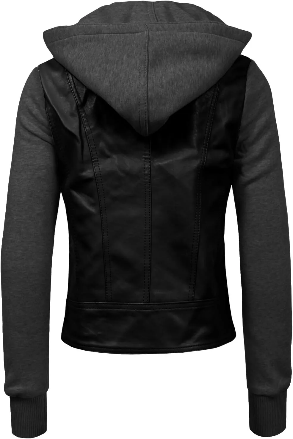 NE PEOPLE Women's Fitted Solid Basic Mixed Media Faux Leather Jacket Zip Up Moto