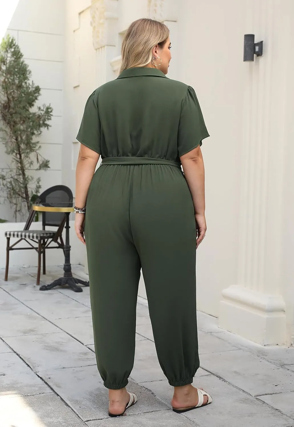 Nemidor Womens Plus Size Summer Jumpsuit Casual Dressy One Piece Outfits Long Pants Romper with Belt and Pocket 16-26