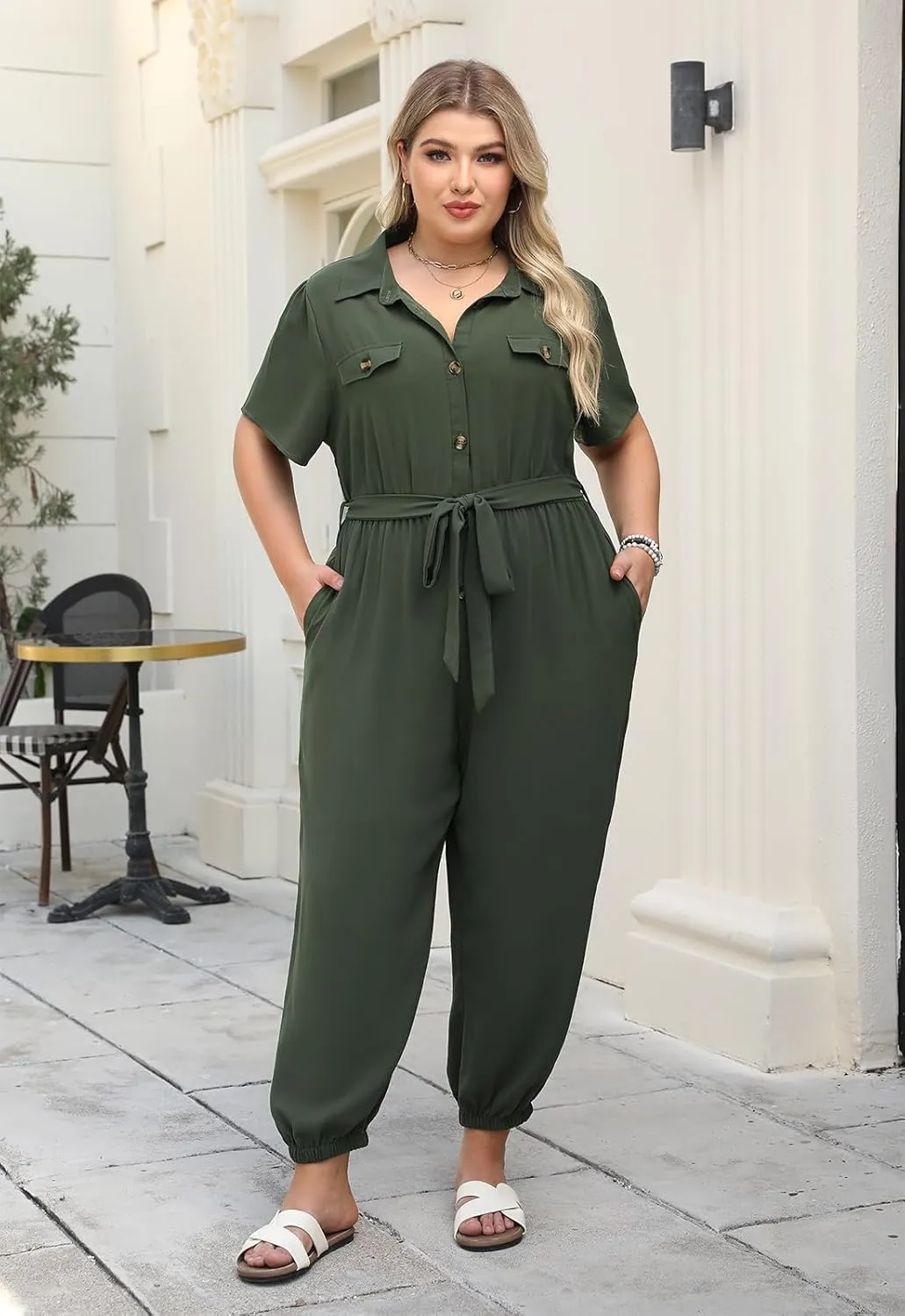 Nemidor Womens Plus Size Summer Jumpsuit Casual Dressy One Piece Outfits Long Pants Romper with Belt and Pocket 16-26