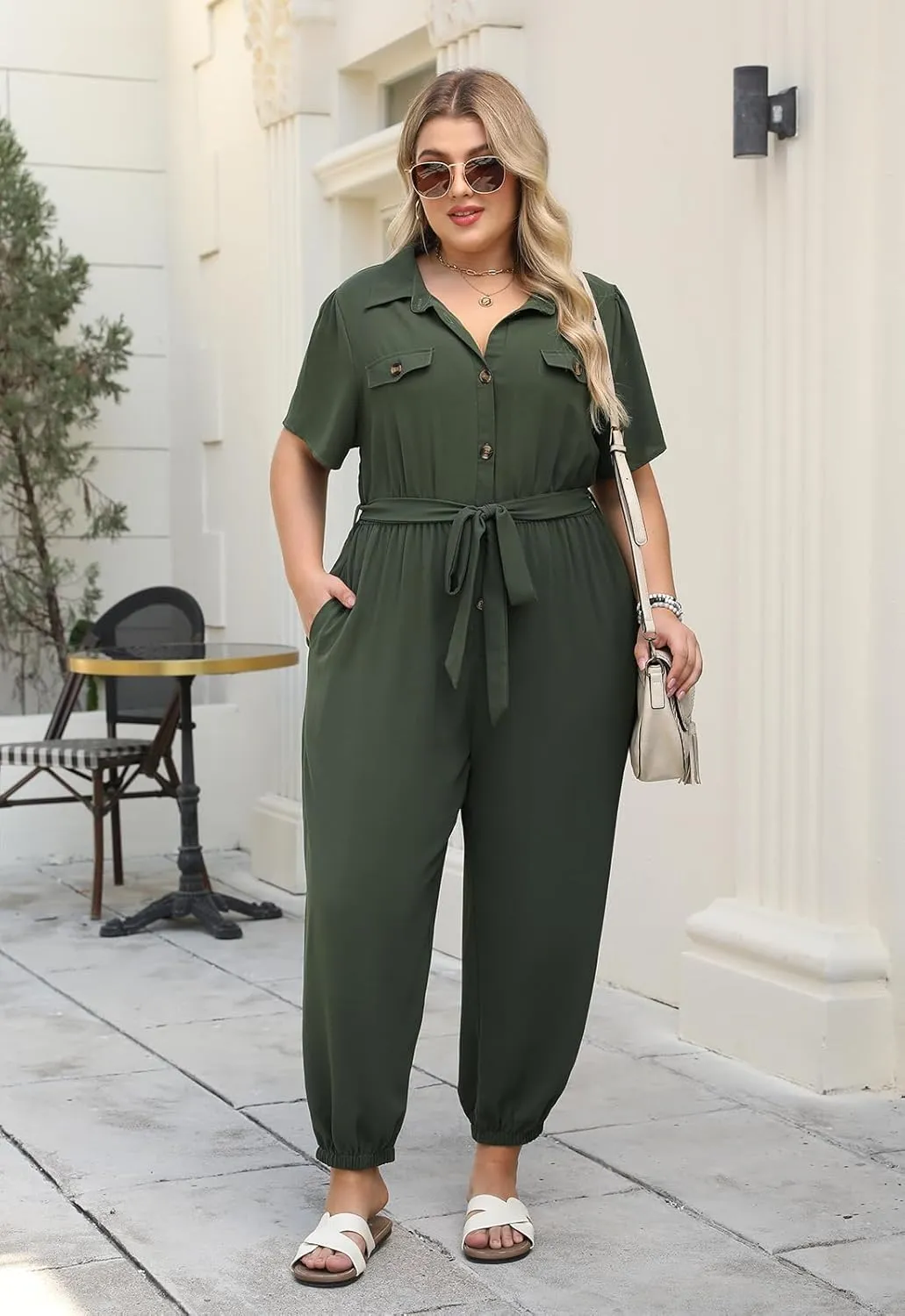 Nemidor Womens Plus Size Summer Jumpsuit Casual Dressy One Piece Outfits Long Pants Romper with Belt and Pocket 16-26
