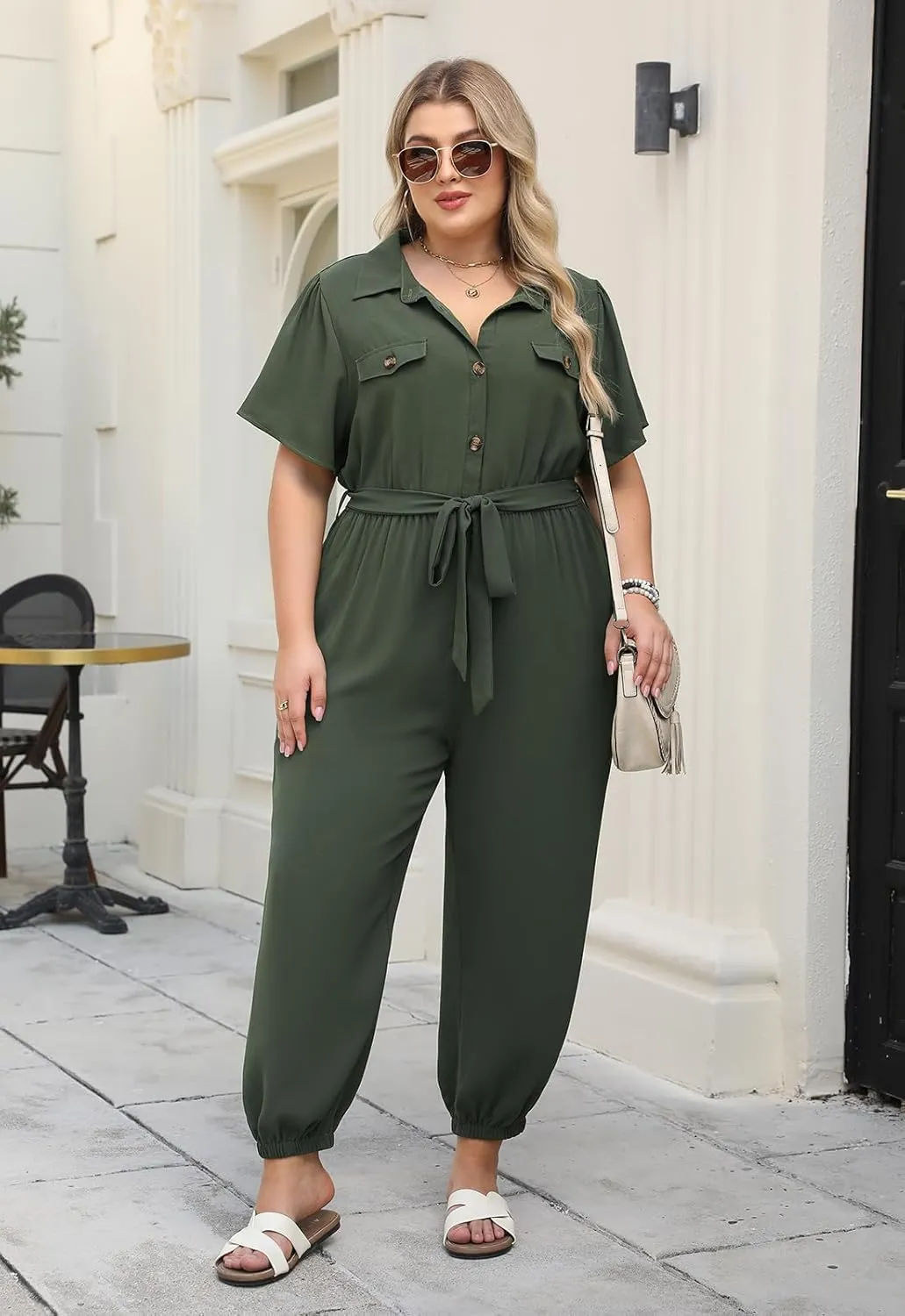 Nemidor Womens Plus Size Summer Jumpsuit Casual Dressy One Piece Outfits Long Pants Romper with Belt and Pocket 16-26
