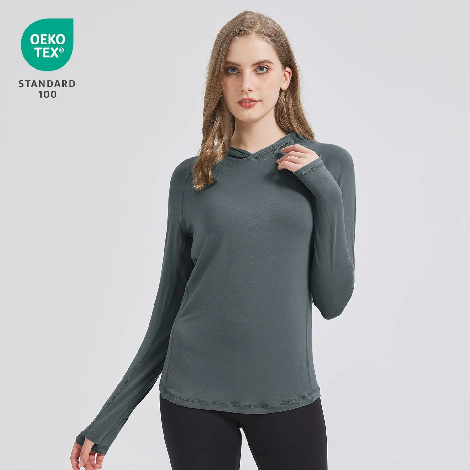 netdraw Women's Ultra-Soft Bamboo Viscose Hoodie UPF 50  Sun Protection Long Sleeve Shirt