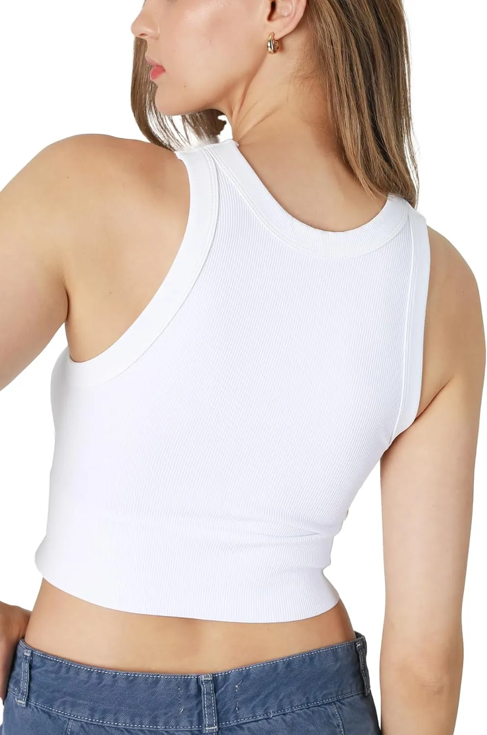 NIKIBIKI Women Seamless Ribbed High Neck Crop Top, Made in U.S.A, One Size