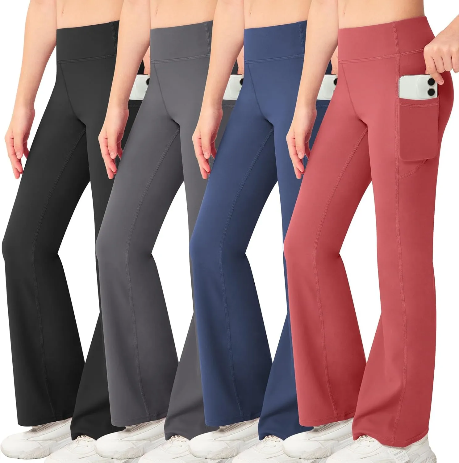 NORMOV Girl's Bootcut Yoga Pants with Pockets,High Waisted Casual Kids Bell Bottoms Pants