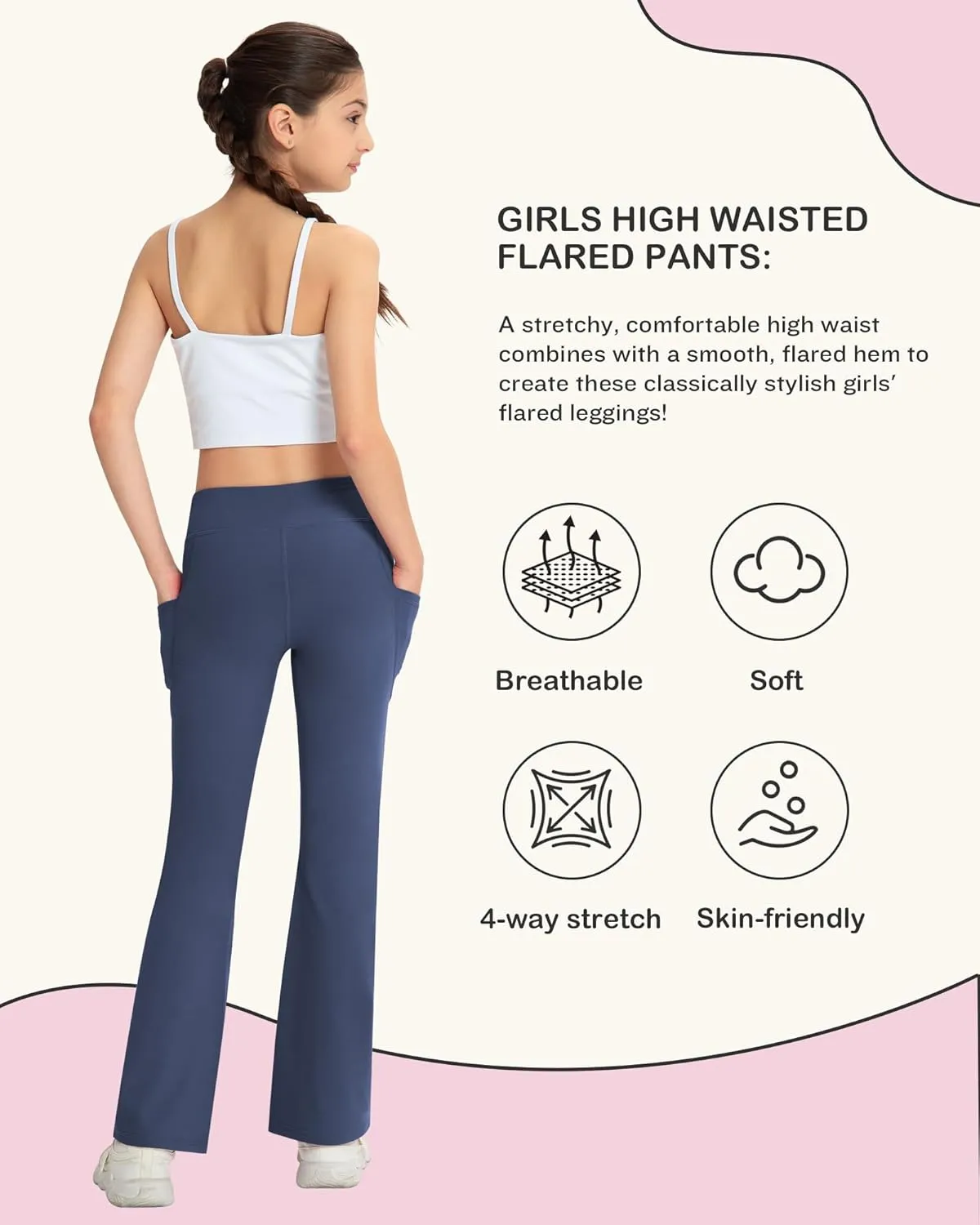 NORMOV Girl's Bootcut Yoga Pants with Pockets,High Waisted Casual Kids Bell Bottoms Pants