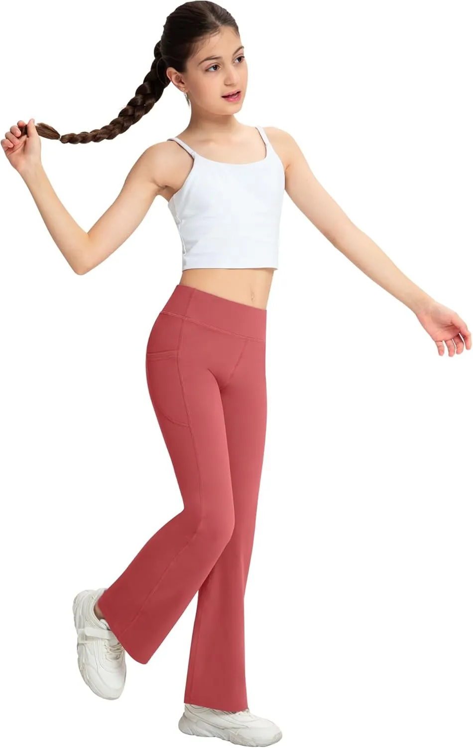 NORMOV Girl's Bootcut Yoga Pants with Pockets,High Waisted Casual Kids Bell Bottoms Pants