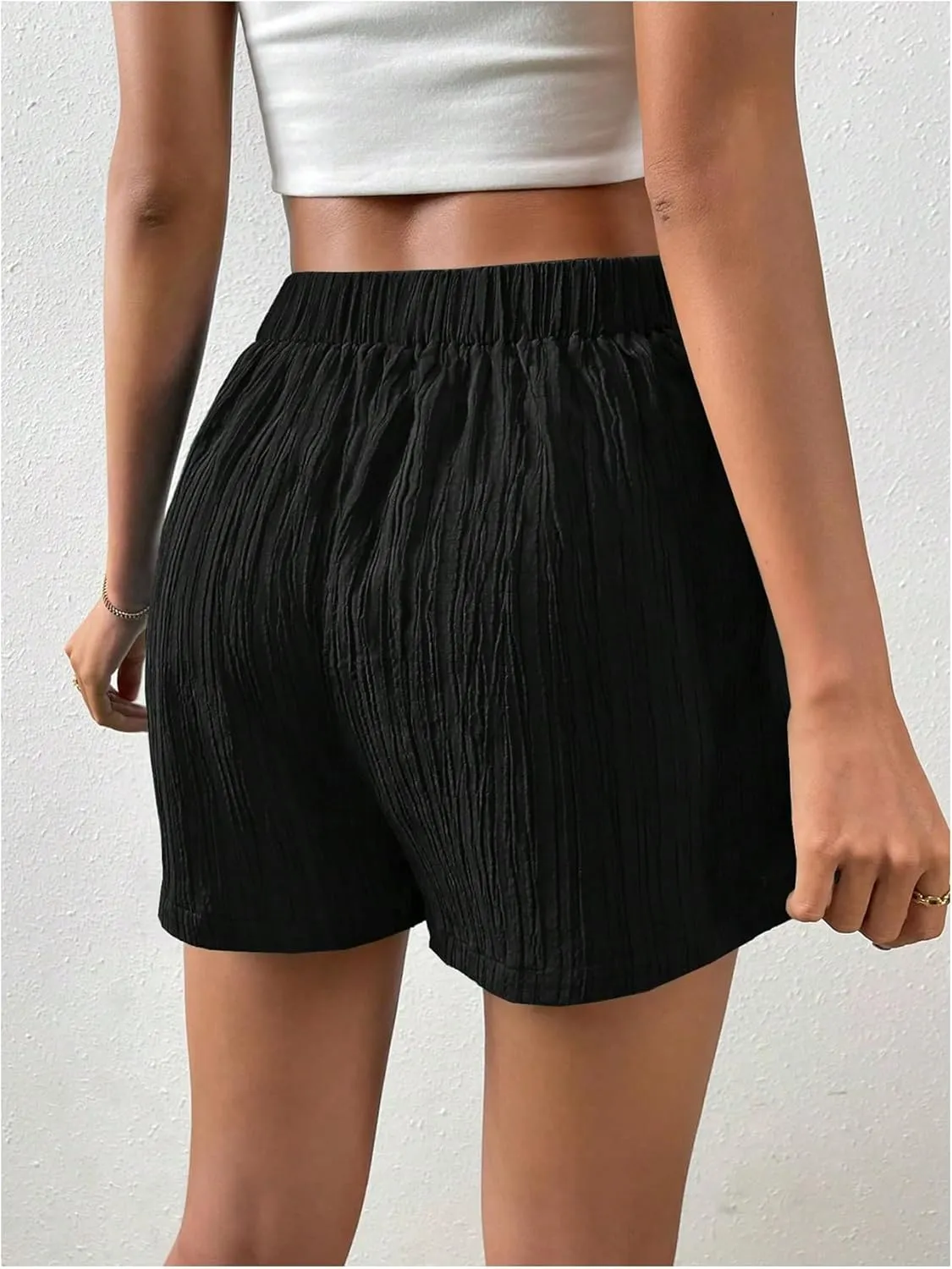 OYOANGLE Women's Textured Elastic Waist Shorts Asymmetrical Wrap Skirt Summer Casual Skorts