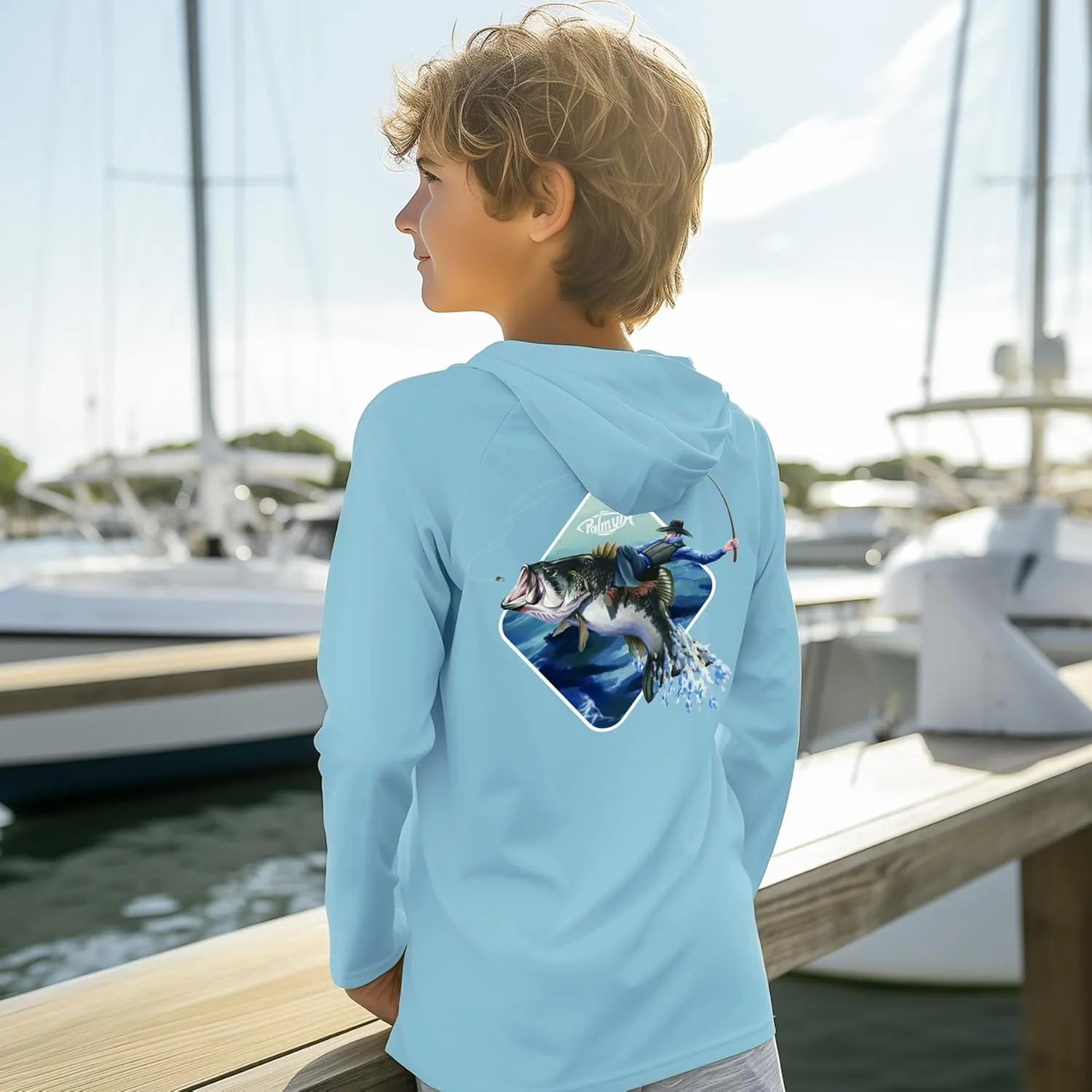 Palmyth Boys Fishing Shirt Youth Hoodie UPF 50  Sun Protection Long Sleeve