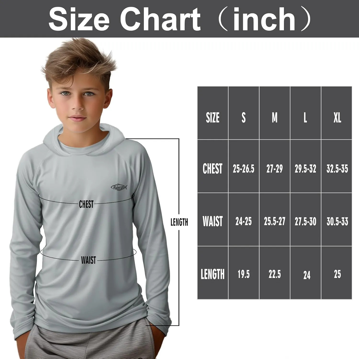 Palmyth Boys Fishing Shirt Youth Hoodie UPF 50  Sun Protection Long Sleeve