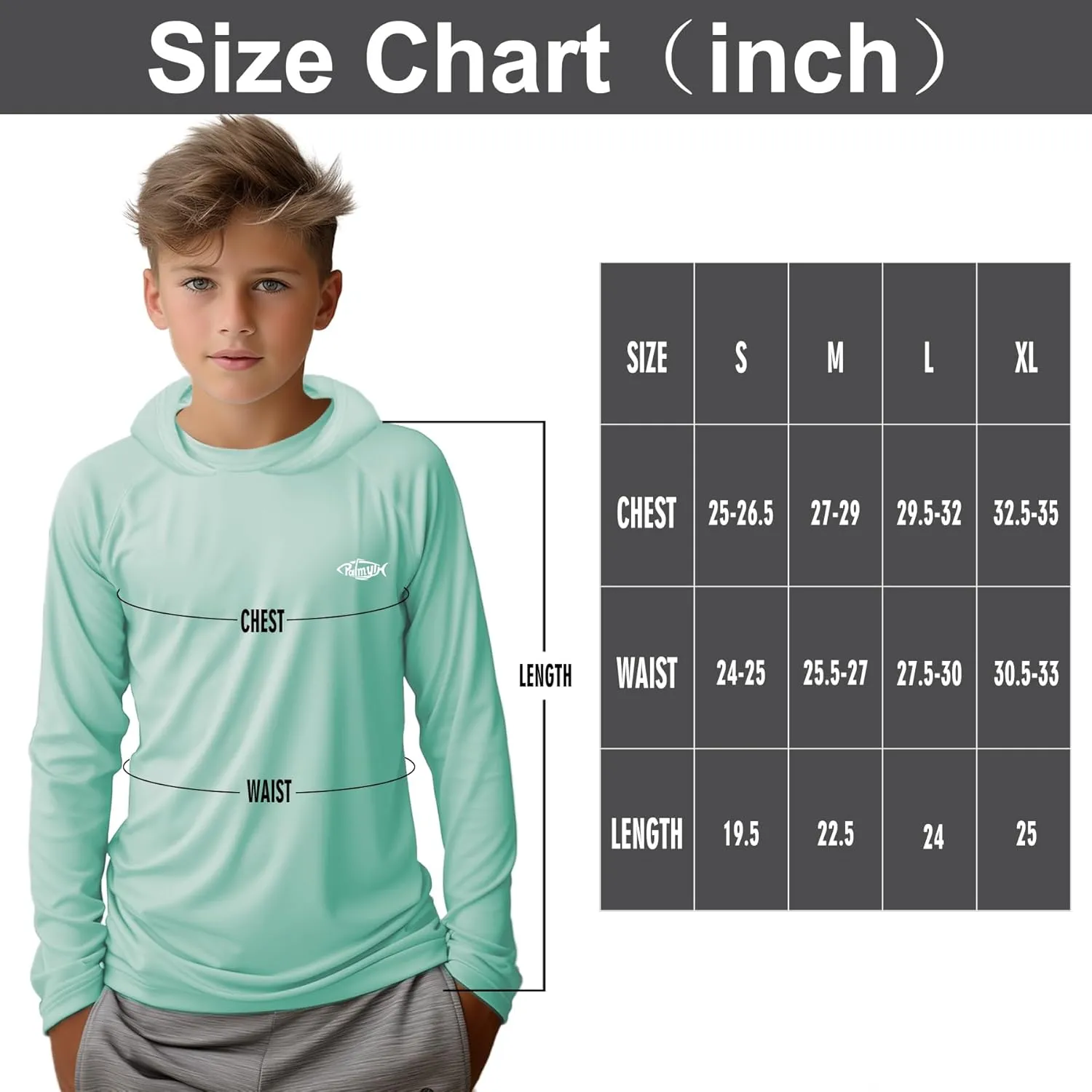 Palmyth Boys Fishing Shirt Youth Hoodie UPF 50  Sun Protection Long Sleeve
